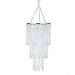 FlavorThings Modern Chrome Beaded Hanging Chandelier (W10.25 x H20),3 Tiers Beads Pendant Shade, Ceiling Beaded Lampshade Acrylic Jewel Droplets (H20 Without Light Cord)