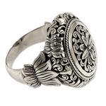 NOVICA .925 Sterling Silver Hand Made Floral Cocktail Ring, 'Precious Lotus'