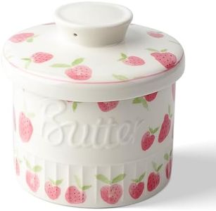 Toptier Butter Crock for Counter With Water Line, On Demand Spreadable Butter, Ceramic Butter Keeper to Leave On Counter, French Butter Dish with Lid, (Strawberry)