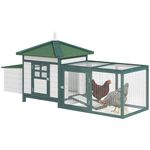 PawHut Chicken Coop with Chicken Run, Outdoor Hen House Poultry Cage with Pull-Out Tray, Nesting Box, Openable Top for 1-2 Hens, 196 x 76 x 97cm, Green