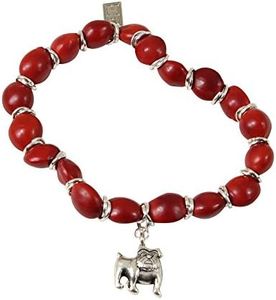 Peruvian Gift English Bulldog Charm Stretchy Bracelet - w/Good Luck Huayruro Seeds - Ecofriendly Jewelry