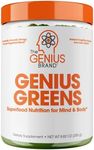 Genius Super Greens Superfood Powder, Nootropic Supplement - Organic Spirulina Powder with Lions Mane, Kale, Spinach & Antioxidants - Juice & Smoothie Mix for Energy, Immunity & Gut Health