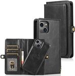 Cavor for iPhone 15 Wallet Case,2 in 1 Magnetic Detachable Case Leather Flip Cover with Stand Feature & Card Slots & Wristlet Strap (6.1")-Black