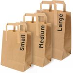 Brown Paper Bags with Handles | Small 9 x 7 x 3.5" | 50 Pack | Takeaway Lunch Grocery Gift | Small Paper Bags | 80gsm Kraft Paper