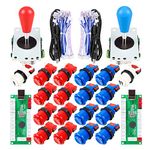 EG STARTS 2 Player Arcade Joystick DIY Parts 2X USB Encoder + 2X Ellipse Oval Joystick Hanlde + 18x American Style Arcade Buttons for PC, MAME, Raspberry Pi, Windows System (Red & Blue)