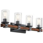 Kichler 4-Light Barrington 9-in Distressed Black and Wood Cylinder Vanity Light