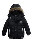 Odziezet Boy Parka Down Jacket Kids Faux Fur Hooded Puffer Quilted Coat Winter Outerwear Clothes 1-7 Years Black