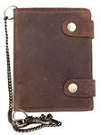 FLW Men's Genuine Leather Biker's Wallet with Two Buckles and Metal Chain