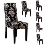 Styleys Polyester Stretchable Printed Dining Washable Elastic Chair Covers Seat Case Protector, Slipcovers - Set of 6 (Large, SLMC165 Royal Black)