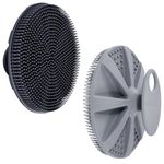 INNERNEED Food-Grade Soft Silicone Body Scrubber Shower Brush Handheld Cleansing Skin Brush, Gentle Exfoliating and Lather Well (Black+Gray)