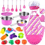GIFTINBOX Kids Play Kitchen Accessories, Kitchen Pretend Play Toys with Stainless Steel Cookware Pots and Pans Set