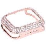 HJINVIGOUR Gorgeous Bling Zircon Crystal Diamond Case Bezel Cover Compatible Apple Watch Series 6 5 4 3 2 1 S (Rose Gold, 44mm/42mm)