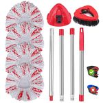 Sgizoku 6 Pack Red Mop Kit for Vieda Spin 2 in 1 Turbo /Turbo Smart/EasyWring&Clean Mop Replacement, 4 Red Striped Mop Heads +1 Spin Base + 1 Metal Mop Handle,Microfiber Spin Turbo Mop