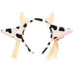 SOLUSTRE Cartoon Dairy Cow Headband Bowknot Bell Plush Cute Cow Ears and Horns Headband Festival Stage Performance Headdress for Halloween