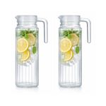 UNIQUE HOME LIVING Water Jugs for Fridge, Set of 2 Glass Jug with Lid, Glass Carafe for Cold Water Iced Tea Coffee Milk & Juice, Jug Pitcher Ribbed Design with Lid, Spill-Free Spout, 33oz / 1 Litre