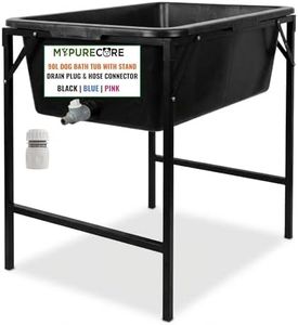 MYPURECORE 90L Dog Bath Tub with Stand – Raised Pet Bath Pool with Drain Plug & Hose Connector – Foldable Metal Frame for Indoor & Outdoor Use (Black)