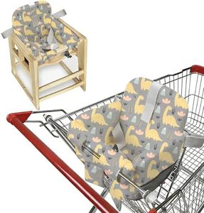 Padded Shopping Cart Cover for Baby & Toddler, High Chair Cover with Soft Thigh Guards, 2-in-1 Grocery Cart Seat Protector, Portable with Shoulder Strap & Storage Pocket (Dinosaur Print)