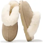 Project Cloud House Slippers for Women - 100% Genuine Leather & Fur lining Fuzzy Slippers Women - Memory Foam Women Shoes & House Shoes for Women, Cozy & Fluffy Slippers (Hedy, Beige, 7.5)