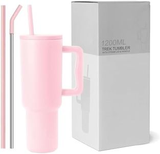 CPENSUS 1200ML Stainless Steel Tumbler with Lid and Straw, Hot and Cold with Handle, 100% Leak Proof Mug Cupholder for Travelling, Gym (40 - Oz - Pink)