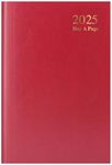 2025 A4 Day a Page Diary - Full Year Hardback Casebound Planner - for Home Office School & Work (Red)