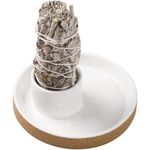 BEYLAB sage burner cones holder Ceramic Incense Holder, Bundle Smudge pot Bowl, Smudging Plate for White Sage, Palo Santo Sticks, Candles For Offering - White brown