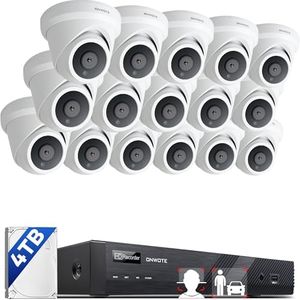 ONWOTE 16 Channel 4K PoE Security Camera System 4TB, AI Human Vehicle Detection, 16x Outdoor Commercial 4K 8MP 110° PoE IP Cameras with Audio, 16CH H.265+ 4K NVR, 2-Storage-Bay, 16CH Synchro Playback