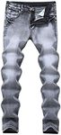 Qazel Vorrlon Men's Washed Grey Skinny Ripped Jeans Destroyed Distressed Pencil Pants Q6105,Size 33
