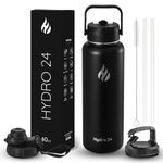 Hydro 24 - Vacuum Insulated Water Bottle with Straw 1200ml - 3 Lids (2-in-1 Lid, Spout Lid, Handle Lid) - Keeps Cold 24H & Hot 12H - Stainless Steel Water Bottle - Thermos Flask Great for Gym, Travel