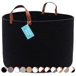 OrganiHaus XXL Cotton Rope Blanket Basket | Rope Baskets with Handles | Woven Laundry Basket for Blankets | Extra Large Rope Basket | Shoe Basket & Rope Laundry Basket Woven 50x33cm - Black Basket