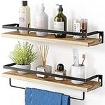 AMADA HOMEFURNISHING Rustic Floating Shelves Wall Mounted, Solid Metal with Removable Towel Holder, Wall Shelf Set of 2, 18kg Weight Capability, Storage Shelves for Kitchen, Bathroom,Laundry room etc