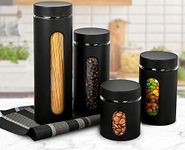 GADGETWIZ Glass Canisters (Matte Black)-Set of 4