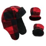 Zando Baby Boy Sherpa Lined Warm Fleece Pilot Hat Infant Toddler Winter Hat Mitten Set Red Black Check S (0-2 Month)