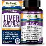 LiVitalize 28-in-1 Liver Health Support with Milk Thistle – Liver Cleanse & Detox Supplement - Dandelion NAC Alpha Lipoic Acid Artichoke Reishi Chaga Turkey Tail Mushroom Formula 1540mg, 60 Capsules