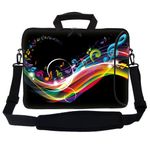 Meffort Inc 17 17.3 inch Neoprene Laptop Bag Sleeve with Extra Side Pocket, Soft Carrying Handle & Removable Shoulder Strap for 16" to 17.3" Size Notebook Computer - Rainbow Music Note Design