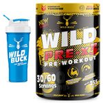 WILD BUCK Wild Pre-X3 Hardcore Pre-Workout Supplement, Energy Drink With Creatine Monohydrate - For Men & Women [30-60 Servings, Watermelon Twist, Powder, 255G]Free Shaker