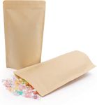 SumDirect Kraft Stand Up Pouches - 100 Pack Self-Sealing Zipper Food Storage Reusable Bags with Foil Lined for Home or Business (7x12 Inch,100PCS)