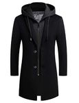 iCKER Men's Wool Woolen Coat Long Trench Coat Winter Casual Jacket Slim Fit Overcoat,Black 4#(cotton),S