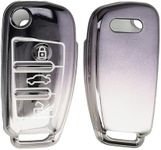 kwmobile 3-Button Flip Key Cover - Soft TPU Car Key Fob Protector - Dark Grey/Silver - Audi Compatible