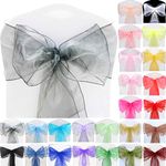 Time to Sparkle 10pcs 22x280cm Gun Metal Grey Organza Sashes Wider Sash Fuller Bows Chair Cover Bows Sash for Wedding Party Birthday Decoration