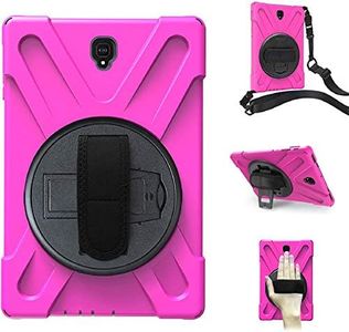 Acphtab Case for Samsung Galaxy Tab S4 10.5 inch 2018(SM-T830/T835/T837),Heavy Duty Rugged Rotating Stand Shockproof Case Cover with Hand Strap and Shoulder Strap (Hot Pink)