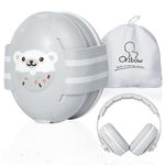 Orzbow 2-in-1 Baby Ear Muffs Noise Cancelling Headphones for Infant up to 48 Months With Cute Bear Design, Adjustable Baby Ear Protection with Non-Slip Band for Airplane Travel Sleep, Gray