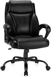 COSTWAY 300/330/400/500LBS Big & Tall Executive Office Chair, Height Adjustable Leather Computer Desk Chair with Rocking Backrest & Arms, Home Office Ergonomic Swivel Task Chair (400LBS, Black)