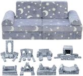 WONDERME 2-Seater Modular Kids Play Couch – 10pc Glow in the Dark Creative Kids Couch for Playroom, Living Room, and Bedroom Fortplay – Convertible Foam and Floor Cushion for Ages 1 to 10