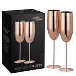 Oak & Steel - 6 Rose Gold Champagne Flutes, 280ml - Stainless Steel Rose Gold Prosecco Glasses with Gift Box