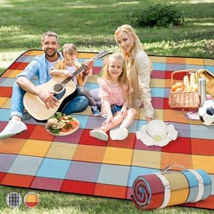 G GOOD GAIN Picnic Outdoor Blanket-Waterproof Picnic Blankets | Portable Camping Blanket | 3-Layer Beach Blanket Sand Free | Park Mat for Grass, Hiking, Travel, Concerts, Indoor(60x60,Color Bar)