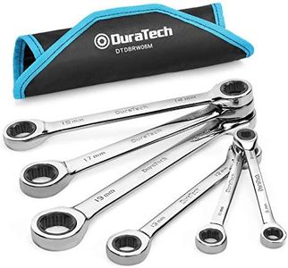 DURATECH Double Box End Ratcheting Wrench Set, Metric, 6-Piece, 8-19mm, CR-V Steel, with Rolling Pouch