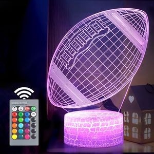 Luci Notturna 3D, Lampada del Buonumore tattile a Illusione Ottica a LED palla ovale con Telecomando, Rugby Regali Giocattolo per Bambini Ragazzi Uomini, 16 Colori che Cambiano per l'arredamento Della