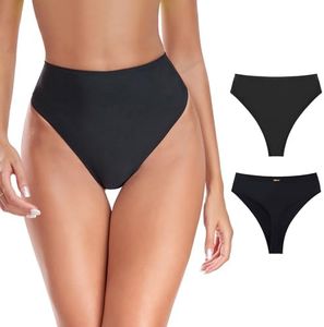 RELLECIGA Women's Black High Waisted Bikini Bottom High Cut Thong Bikini Bottom Size XX-Large