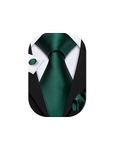 Barry.Wang Mens Green Ties Silk Satin Wedding Necktie Handkerchief Cufflinks Set Solid Colors