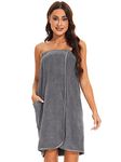 Ymmchy Women Wrap Towel Robe Wrap Spa Bathrobe Adjustable Buttons Grey S/M